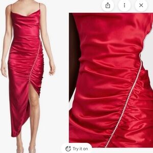Cinq à Sept Asymmetrical Ruby Satin Dress